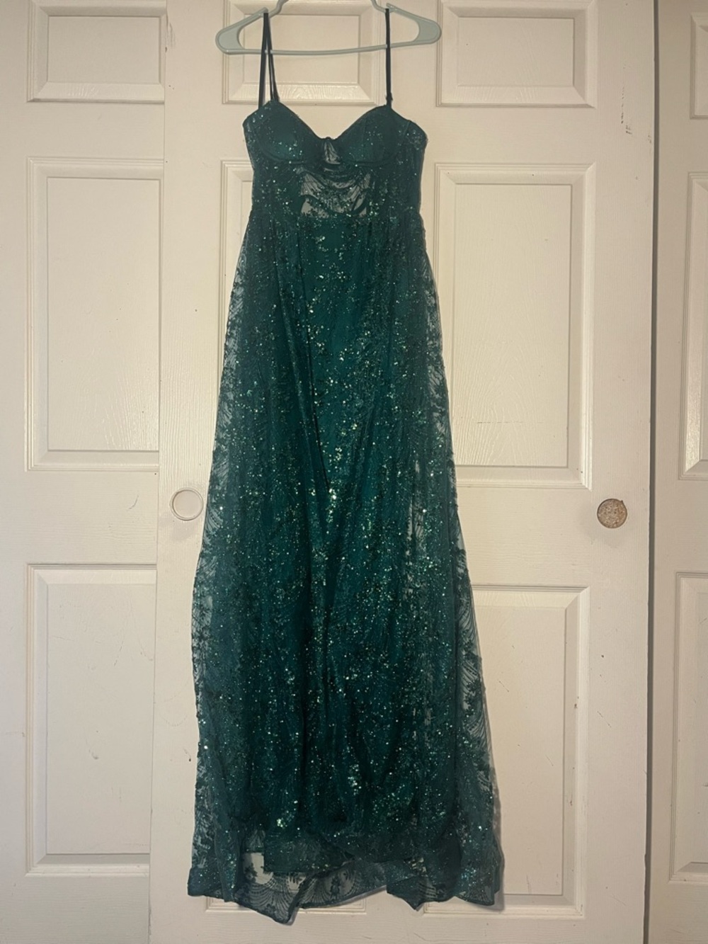 Macy's Teal Green Sparkle Prom Dress